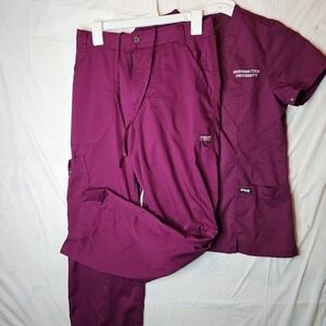 🎁 Workwear Scrubs Unisex Cherokee Pant Anatomy TopSet  Medical Nurse Burgundy